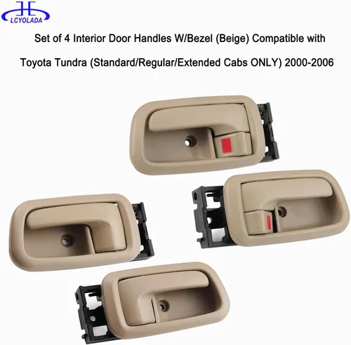 Vista 4 de Juego de 4 manijas de puerta interior con bisel (beige) compatible con Toyota Tundra 2000-2006 (solo cabinas estándar/extendidas), lado delantero
