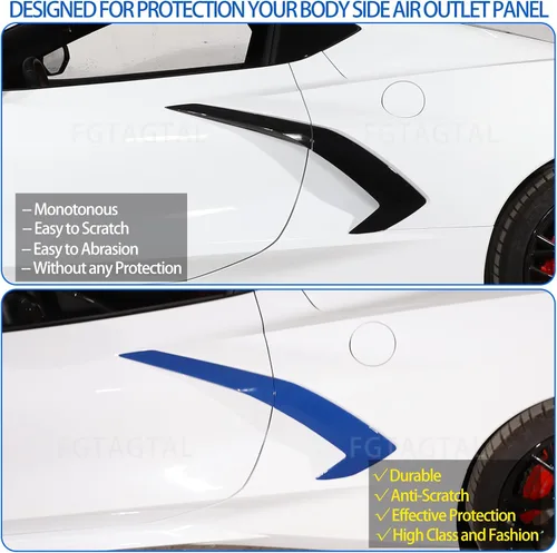 Vista 2 de Cubierta de salida de aire lateral de la carrocería exterior compatible con Chevrolet Corvette C8 2020-2024, cubierta de moldura de puerta