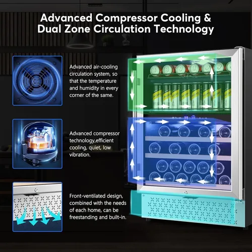 Vista 6 de Tylza Refrigerador de vino de 8 botellas, bodega con puerta de vidrio templado de baja emisión, pantalla táctil LED, cerradura, sin escarcha, sin