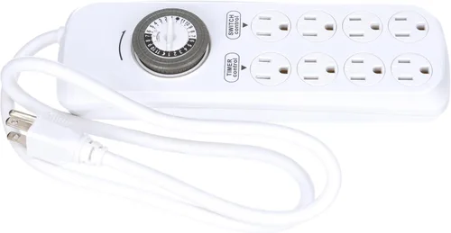 Southwire Woods - Temporizador de 8 tomas de corriente para interiores - Regleta de alimentación con temporizador mecánico integrado - Tira de