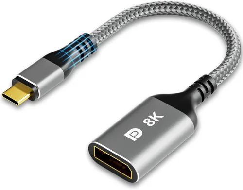 Vista 6 de Adaptador DisplayPort a HDMI de 8K, unidireccional DP 1.4 macho (fuente) a HDMI 2.1 hembra (pantalla), conector DP macho a HDMI 8K a 60Hz, 4K a