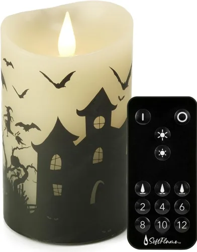 Vista 21 de Velas navideñas sin llama con control remoto, 3 x 5 pulgadas, funciona con pilas, parpadeante con mecha 3D, pilar de cera real, vela de Papá Noel
