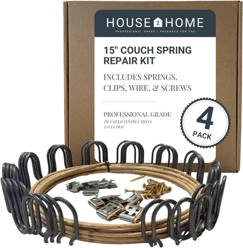 House2Home Kit de reparación de resortes de sofá de 15 pulgadas para fijar el sofá, incluye 4 resortes, clips de resorte de tapicería, cable de