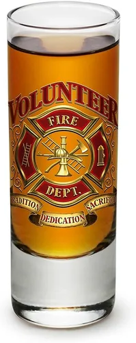 Firefighter Firemans Fire Deptment Voluntario Firefighter's Shot Glass Shooter Base pesada de 2 onzas - Individual - Mini vaso pequeño - Para licor