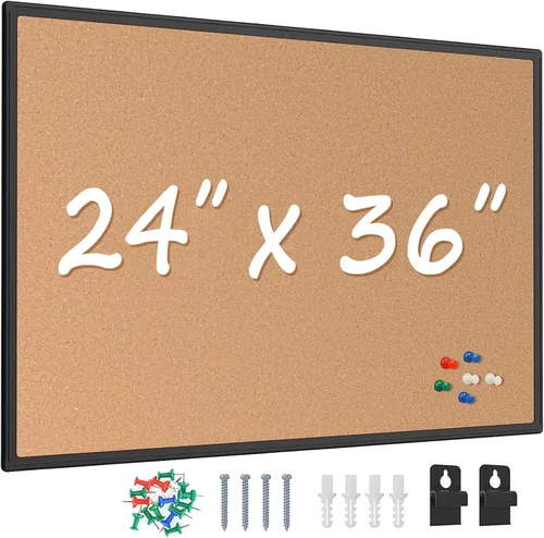 Vista 18 de Board2by Tablero de anuncios de corcho de 20 x 30, tablero de corcho con marco de aluminio negro, tablero de oficina para corcho de pared, tablero