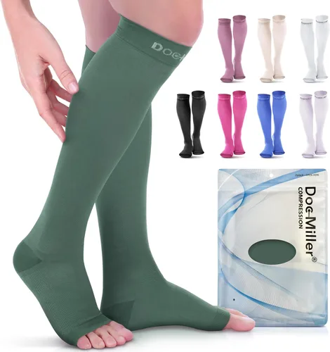 Vista 13 de Doc Miller Calcetines de compresión de dedos abiertos, 20-30 mmHg, mangas de compresión sin dedos para piernas, medias altas hasta la rodilla