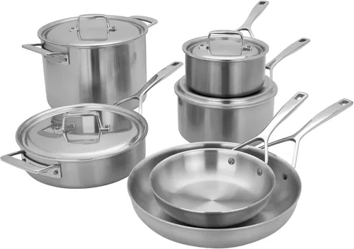 Vista 11 de Demeyere Essential de 5 capas, acero inoxidable 18/10, mango Stay Cool, para todas las cocinas, borde de vertido, cacerola de 1.5 cuartos de galón