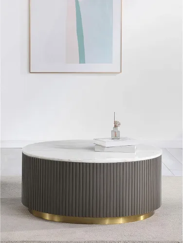 Vista 17 de kevinplus ø22'' Marble Top Side Table Round Circle Fluted End Table for Living Room, Modern Luxurious Wood Frame & Brushed Gold Metal Base, No