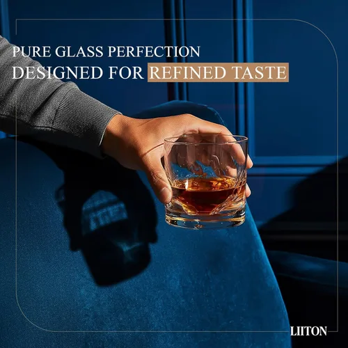 Vista 8 de LIITON Grand Canyon - Juego de regalo de 2 vasos de whisky de cristal pesado, vaso de bourbon grueso congelable de 1 libra cada uno, regalos