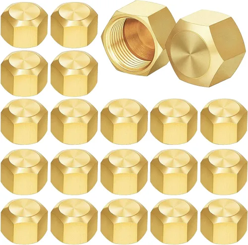 Hicarer 100 piezas 3/8 pulgadas tapa de compresión de latón, tapa de válvula, tapa de tubo acampanado, línea de gas, cubierta de tubería, accesorios