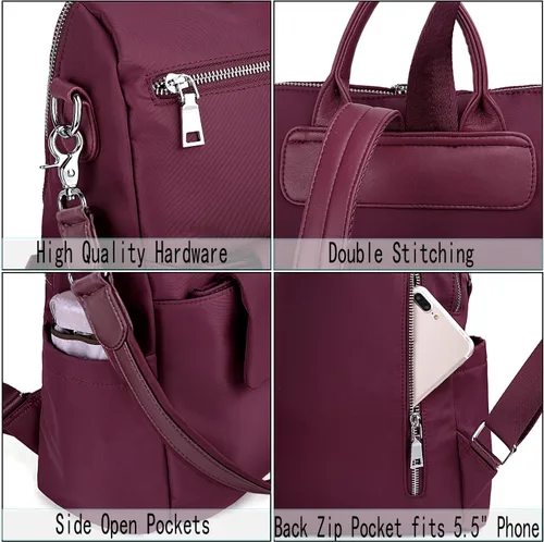 Vista 4 de UTO Mochila para mujer, bolsa de hombro de piel lavada sintética para mujer, 380 Rojo, L