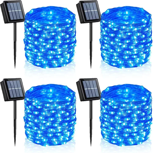 Vista 16 de YEGUO Paquete de 4 luces solares de Halloween de 33 pies, 100 luces LED moradas de Navidad impermeables para exteriores, 8 modos de luces solares