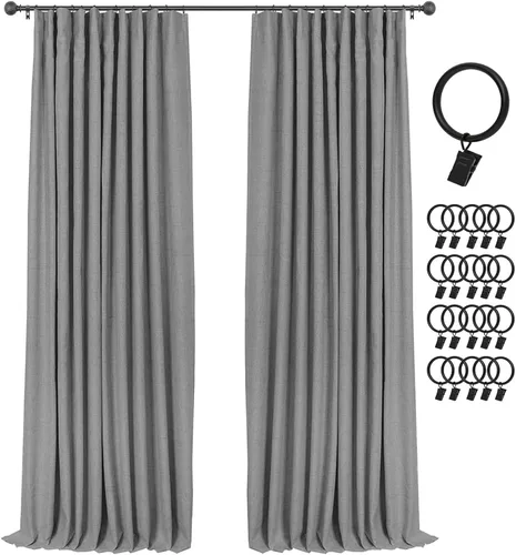 Vista 43 de INOVADAY Cortinas 100% opacas para dormitorio, cortinas opacas de 84 pulgadas de largo, cortinas opacas de lino con anillos de clip, aislamiento
