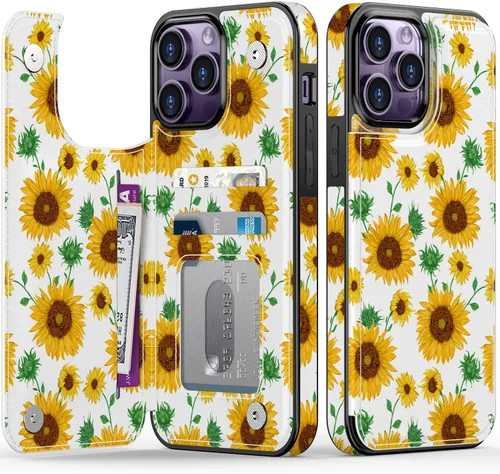 Vista 1081 de LETO para iPhone 15 Pro Funda tipo cartera - Tapa tipo folio con patada - Diseños de moda - Tarjetero - Funda protectora para mujeres y niñas - 6.1