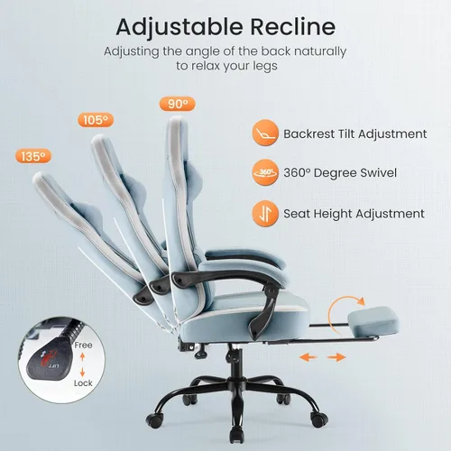 Vista 6 de DUMOS Silla de juegos con reposabrazos de conexión, sillas de videojuegos con cojín de resorte de bolsillo, silla ergonómica para computadora