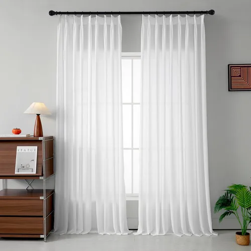 Vista 16 de Cortinas traslúcidas blancas con pliegues elegantes de 84 pulgadas, 1 panel, cortinas plisadas para sala de estar, puerta corrediza de vidrio