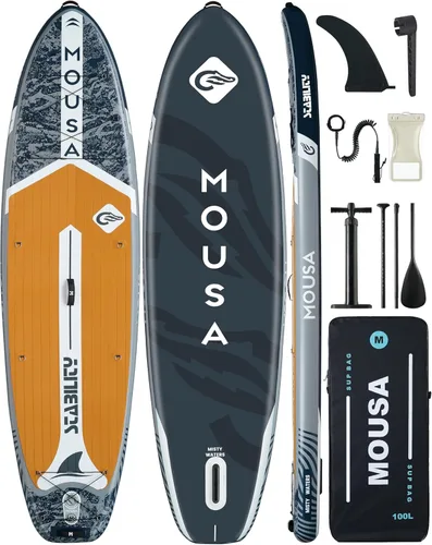Vista 10 de MOUSA 10‘8/11'×35" Extra Wide Inflatable Stand Up Paddle Board, Stable Paddleboard SUP for 2 People/Family, Anti-Slip Full EVA Deck, 3 Handles, 100L