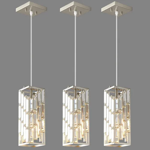 Vista 24 de Iluminación colgante cromada, lámpara colgante moderna, mini candelabros de cristal, accesorio de lámpara colgante ajustable para isla de cocina