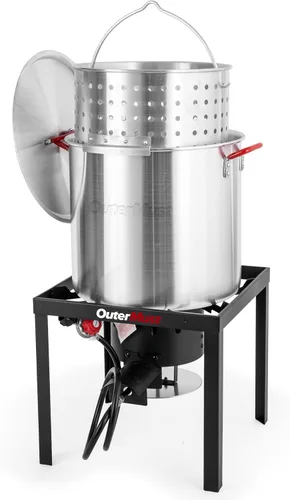 OuterMust Kit de olla y quemador de mariscos de 60 cuartos de galón con canasta, quemador de aluminio para hervir cangrejos de 110,000 BTU con