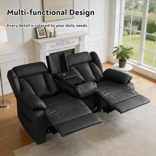 Vista 7 de Sofá biplaza reclinable manual de 59" reclinable doble para sala de estar