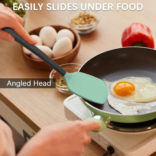 Vista 4 de Coukre Juego de 2 Espátulas de Silicona, Resistente al Calor Alto, Libre de BPA, Espátula de Cocina, Volteador Sólido y Ranurado para Sartenes