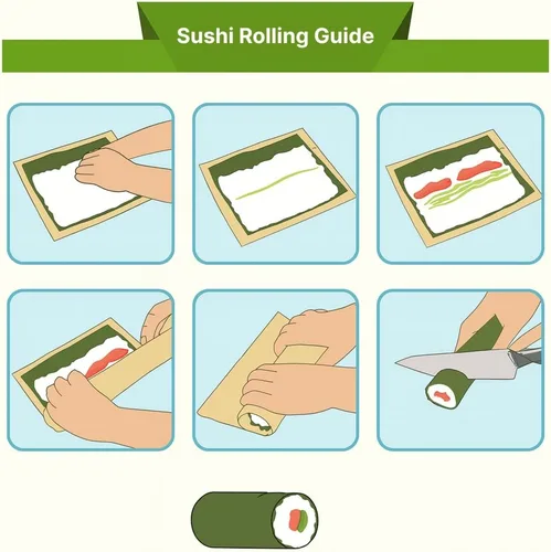 Vista 5 de JapanBargain S-3155, Alfombrilla de rodillo de bambú verde para sushi de 9-1/2 pulgadas, cuadrada