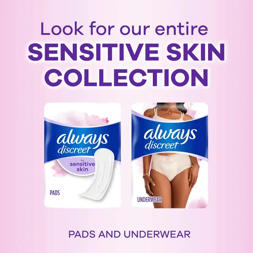 Vista 9 de Always Discretas almohadillas de incontinencia para mujeres con fugas de vejiga, almohadillas para piel sensible, absorción moderada, longitud