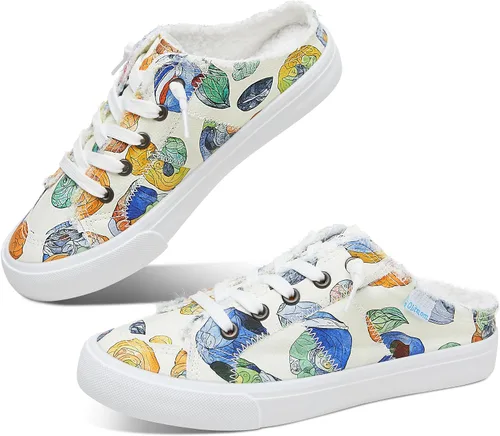 Vista 27 de Obtaom Sandalias de lona para mujer con espuma viscoelástica Clipper, tenis de moda, cómodas, fáciles de poner, sandalias sin tacón para mujer Beige