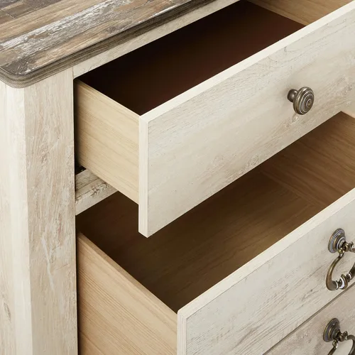 Vista 5 de Roundhill Furniture Imerland - Juego de dormitorio de 5 piezas con acabado lavado blanco contemporáneo