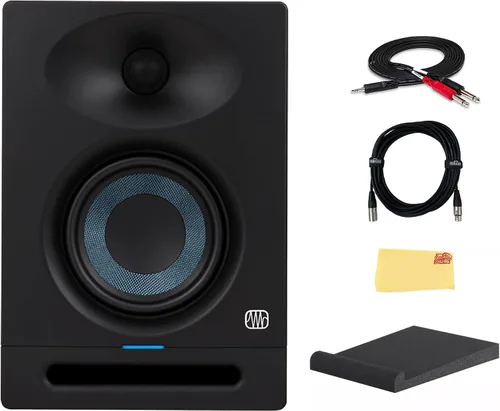 PreSonus Eris Studio 4 - Monitores de estudio activo de 2 vías de 4.5 pulgadas con guía de ondas EBM con cable de ruptura estéreo, cable XLR y paño