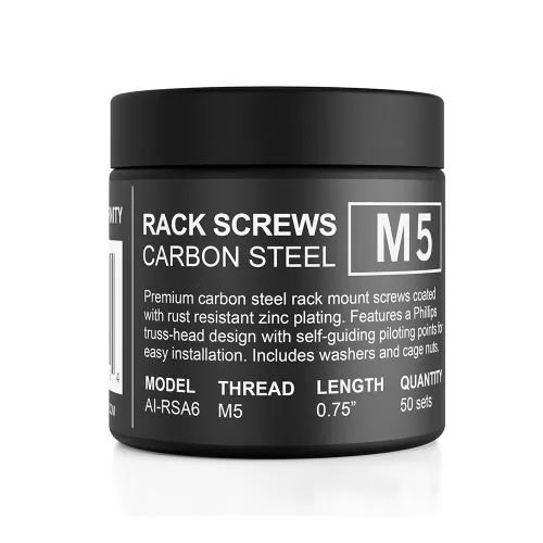 Vista 3 de AC Infinity Tornillos para rack de acero al carbono M5, arandelas de nailon y tuercas jaulas. Juego de 50 piezas para bastidores de servidores