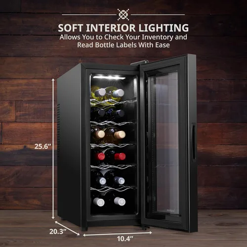 Vista 2 de Ivation - Enfriador termoeléctrico para 12 botellas de vino, encimera para vino rojo y blanco con temperatura digital, refrigerador independiente