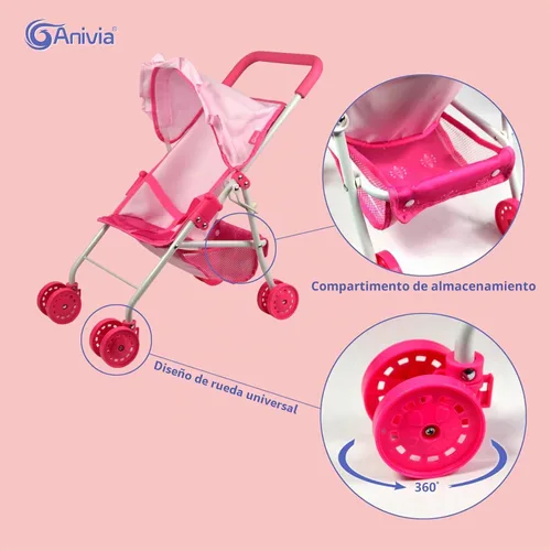 Vista 7 de Colección de muñecas de bebé, cochecito de muñeca Anivia, diseño de corazón, regalos para niños pequeños y niñas, cochecito de muñeca plegable