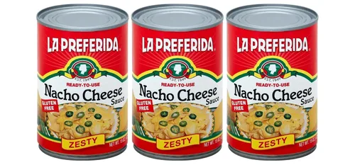 La Preferida Salsa de queso Nacho picante (queso nacho enlatado y cremoso) hecha para sumergir, rociar y los favoritos Tex-Mex - Listo para comer,