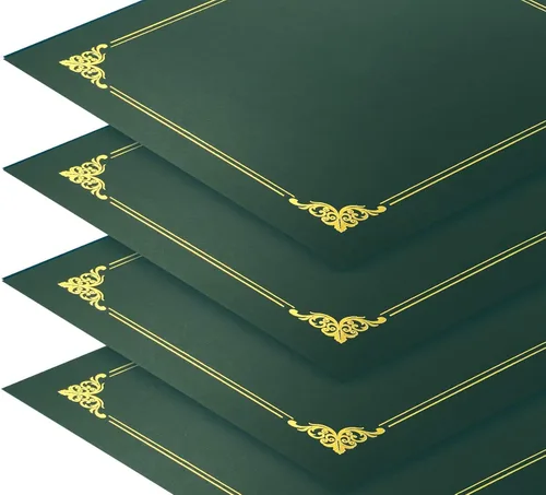 Vista 5 de Better Office Products Paquete de 25 soportes verdes para certificados, soportes para diploma, portadocumentos con borde de lámina dorada