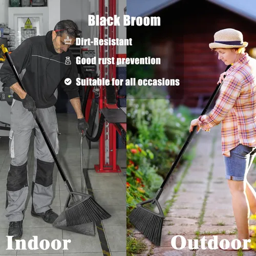 Vista 5 de Escoba comercial resistente, paquete de 3 escobas angulares mejoradas para barrer al aire libre e interior, escobas negras perfectas de la casa