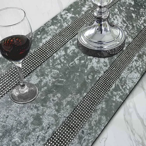 Vista 2 de Jiino Camino de Mesa Gris con Rinstones 13x84 Gris, Caminos de Navidad para Decoración de Mesa de Cena
