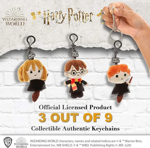 Vista 2 de P.M.I. Llavero de peluche de Harry Potter - 3 piezas en una bolsa de plástico transparente. 9 diseños., A Multicolor
