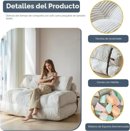 Vista 5 de MAXYOYO Sofá Cama Plegable, Silla Convertible para Dormir con Almohada Colchón Plegable con Soporte para la Espalda, Silla Cama Plegable Portátil