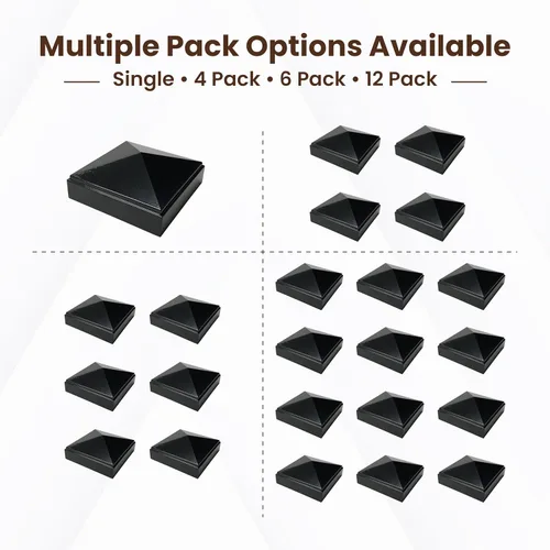 Vista 7 de Tapa de poste de pirámide de aluminio de 2 x 2 pulgadas para postes de metal, ajuste a presión, color negro con recubrimiento en polvo, resistente