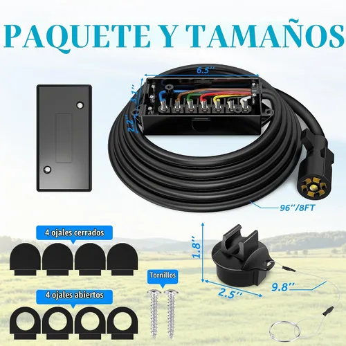 Vista 8 de Cable trailer con enchufe de 7 entradas alineadas para tareas pesadas con una caja de conexión de 7 entradas. 8 pies, a prueba de agua de MICTUNING.