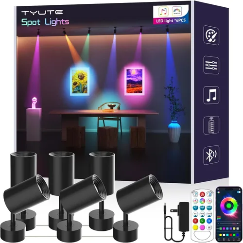 Tyute Focos RGB Cambiables de Color - 16 Millones de Colores, Control por App y Control Remoto, Focos LED Regulables para Iluminación de Ambiente en