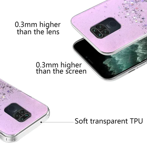 Vista 5 de Funda compatible con Xiaomi Redmi Note 9 con purpurina verde transparente, para teléfono Redmi Note 9, funda de silicona transparente de TPU suave