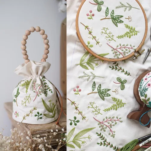 Vista 4 de Smart-Feather Kits de bolsas de bordado con cordón con patrones, kit de costura de punto de aguja para principiantes, kit de inicio de bordado