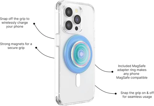 Vista 2 de PopSockets Agarre con soporte magnético para teléfono, parte superior intercambiable, sujeción segura para fundas MagSafe de iPhone, agarre