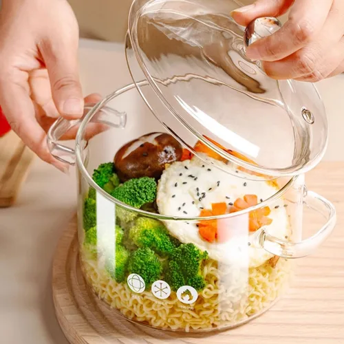Vista 6 de Ollas de cocina de vidrio, 64 oz/64.2 fl oz con tapas cacerola con tapa, olla a fuego lento, hecha a mano, vidrio de borosilicato resistente al