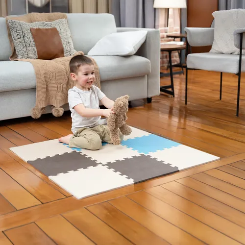 Vista 22 de MioTetto Tapete de juego para bebé, baldosas de espuma suave para el suelo para niños. Baldosas de espuma entrelazadas ajustables, se adapta a