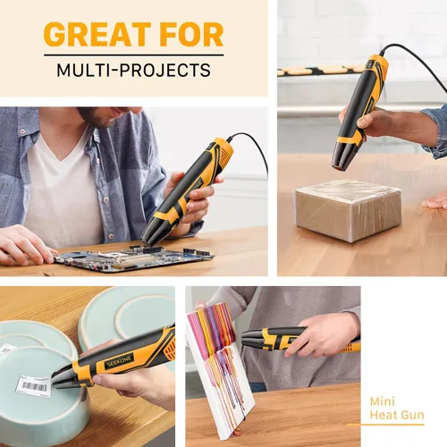 Vista 8 de SEEKONE Mini Heat Gun, 350W 2-Temp Settings 500℉ & 842℉（260℃& 450℃） Fast Heat Hot Air Gun Tool with Reflector Nozzle and 4.9Ft Long Cable Overload
