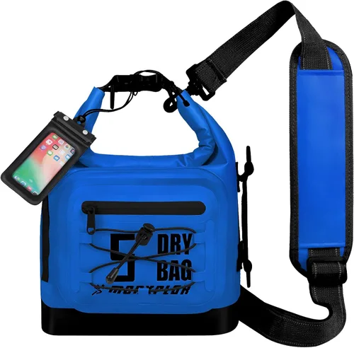 Vista 30 de MORXPLOR Dry Bag impermeable, 5L/10L/20L/30L Roll Top Dry Bag Mochila con funda impermeable para teléfono para nadar, kayak (verde militar, 5L)
