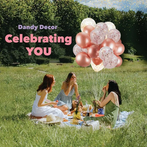 Vista 3 de Paquete de 60 globos de oro rosa para decoración de Dandy + globos de confeti con cinta, globos de oro rosa para fiestas, decoraciones de globos